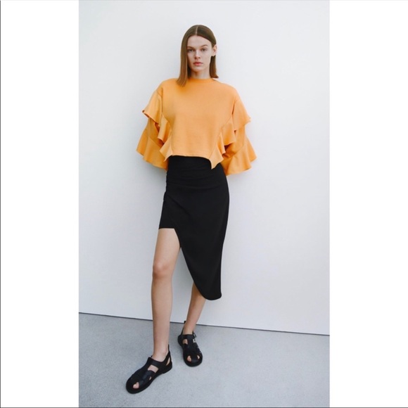 Zara Orange cropped sweater with ruffles - Picture 2 of 9